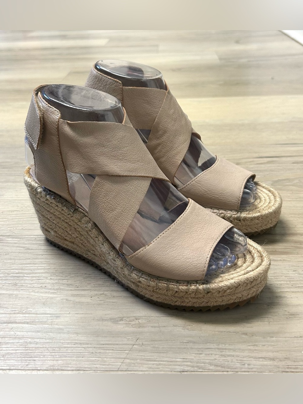 Eileen Fisher Sandals Willow Espadrille Sz 6 Tumbled Leather Wedge nude pink - Picture 3 of 13